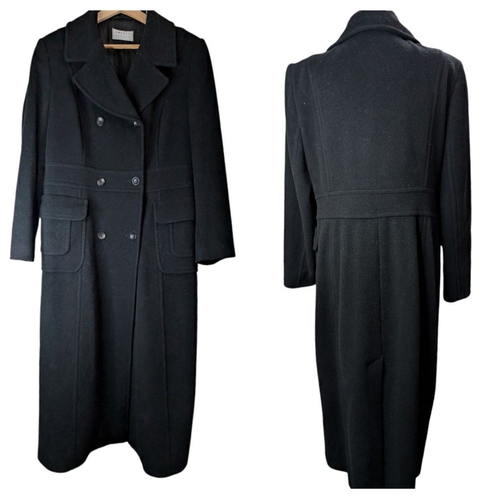 Black wool cashmere full length coat double- breasted,โdetachable fur loโฆ